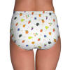 Women's white polyester underwear with colorful patterns, comfortable elastic waistband, everyday wear.