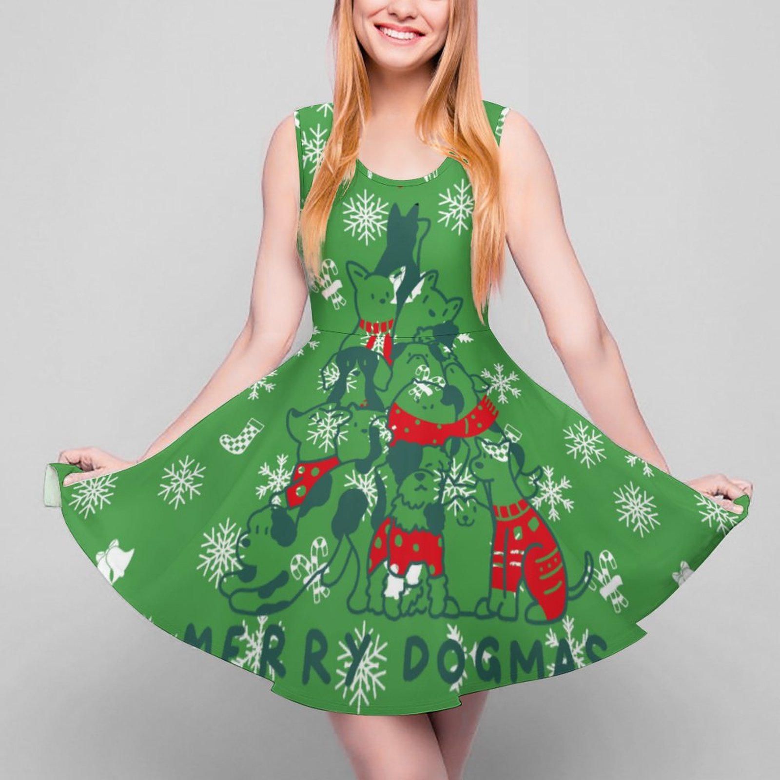 Custom Print on Demand Women's Round Neck Sleeveless Big Hem Dress