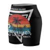 Black yoga shorts with Paradise Island sunset graphic design, ideal for sports and yoga