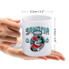 White ceramic mug with SANGRIA design, perfect for coffee shop or home use. Made of high-quality ceramic material.