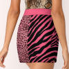 Pink zebra and leopard print light proof trouser skirt with pockets, suitable for spring and autumn.