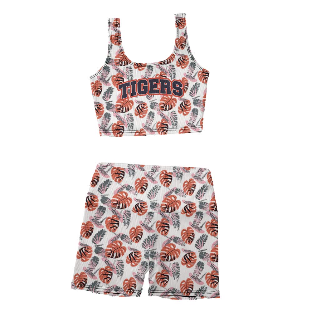 Thread Yoga Vest Set with floral pattern, featuring "TIGER" text, perfect for yoga and workouts.