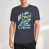 Navy blue cotton short sleeve t-shirt featuring 'Wild Wave California' surfing design