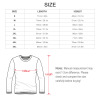Size chart for pure cotton long-sleeved T-shirt, including length and 1/2 bust measurements, with a schematic diagram.