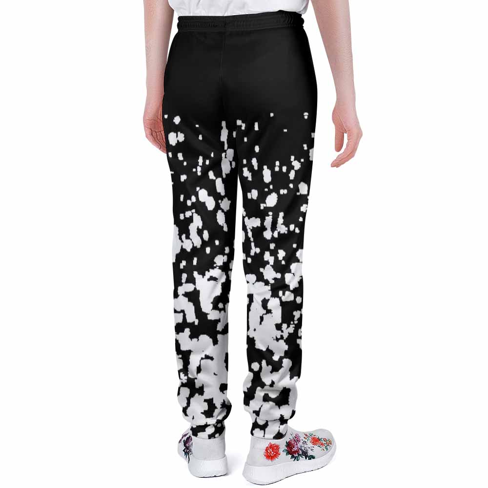 Black and white patterned polyester sweatpants for casual wear, comfortable and stylish.