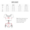 Size chart for Women's short sleeve elastic bikini swimsuit. Includes bust, waist, and hip measurements.
