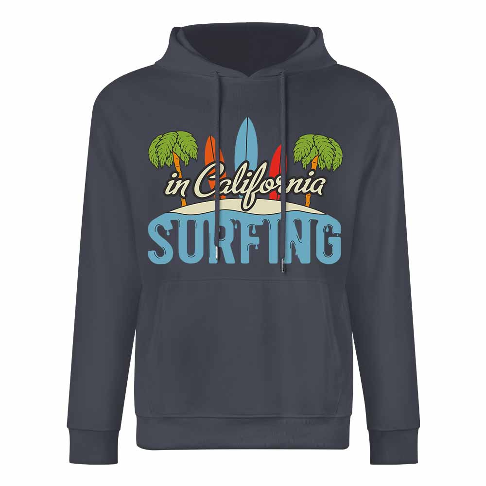 Navy blue cotton California Surfing hoodie for men, loose fit design, suitable for daily wear