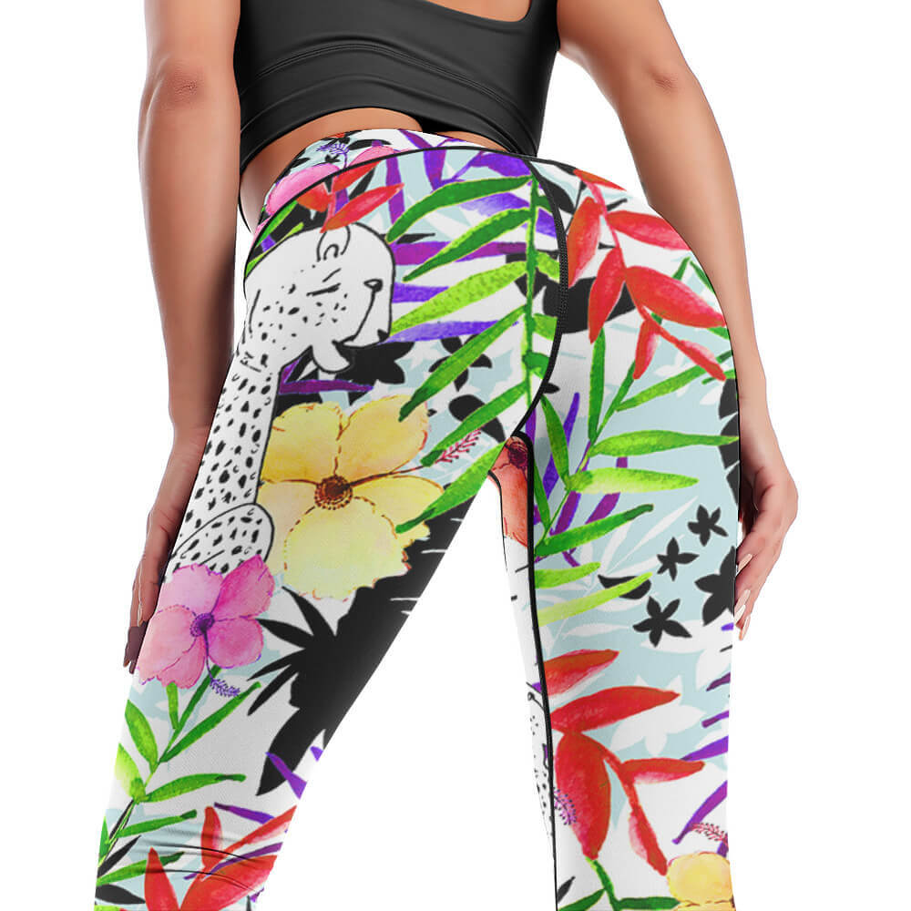 Floral print comfort yoga pants, high-waisted, four-way stretch