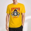 Yellow pure cotton short-sleeved T-shirt with "AMERICAN LEGEND" gorilla graphic print for men, summer fashion.
