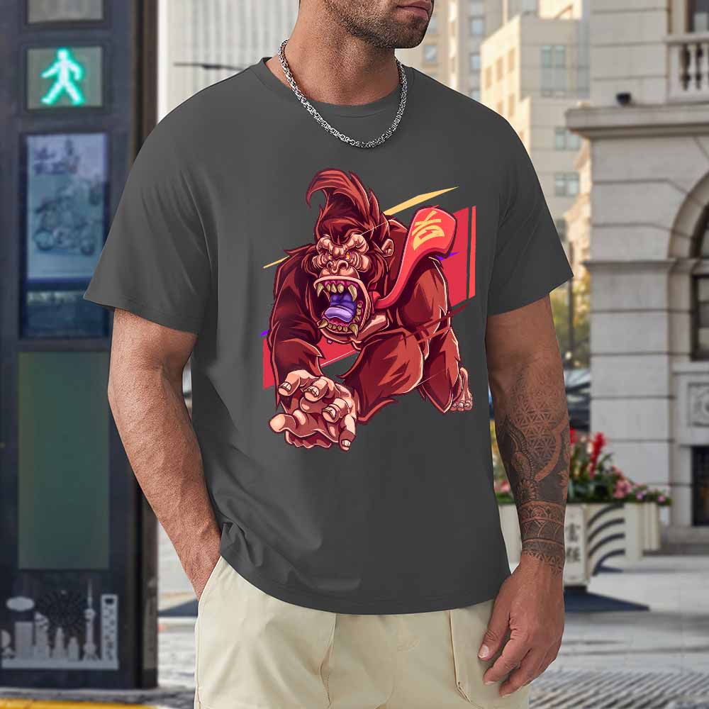 Men's charcoal cotton t-shirt with a red monster graphic print, 100% cotton, Inkedjoy.