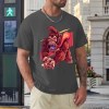 Men's charcoal cotton t-shirt with a red monster graphic print, 100% cotton, Inkedjoy.