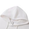 White hoodie sweatshirt detail, cotton blend, drawstring hood, comfortable for spring and autumn wear.
