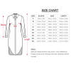 Size chart for button neck long sleeve shirt dress, including bust, length, and sleeve measurements in cm and inches.