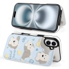 iPhone 16 case with card slot, cartoon bear design, TPU leather, 360° protection.