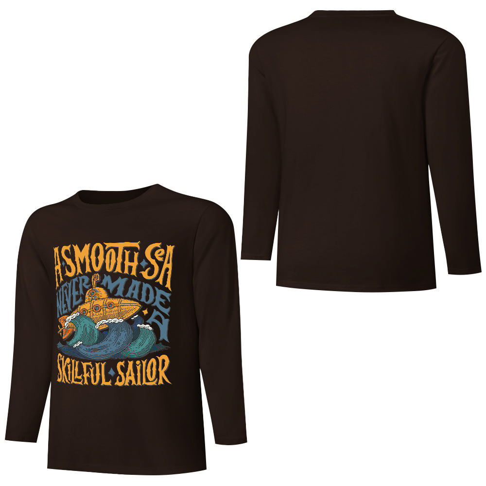 Dark brown pure cotton long sleeve T-shirt featuring 'A SMOOTH SHAKER' graphic, casual wear.