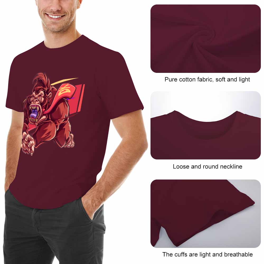 Maroon cotton men's t-shirt with red monster graphic print by Inkedjoy, comfortable fabric and crew neck.