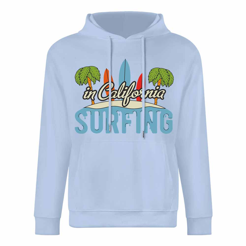Light blue cotton SURFING hoodie with graphic, loose fit, for daily wear