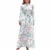 White floral long dress with high neck and long sleeves, party dress