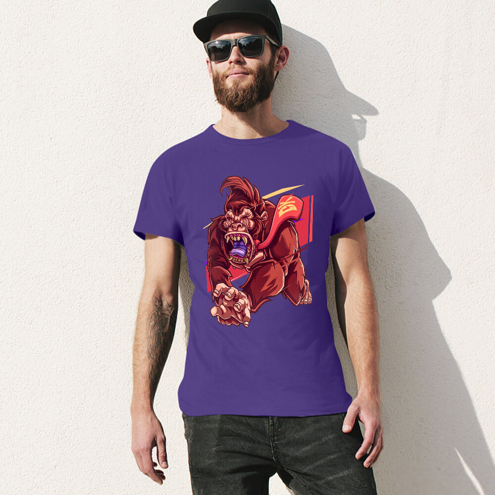 Purple Inkedjoy men's cotton t-shirt with red monster graphic print, 100% cotton