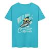 Turquoise cotton surfing T-shirt with Wild Wave California graphic, summer fashion