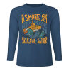 Dark blue pure cotton long sleeve T-shirt featuring 'A SMOOTH SHAKER' graphic design for casual wear.