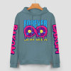 Light blue cotton 'FOREVER 99' donut graphic hoodie, sleeve prints, youth fashion style.