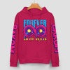 Red cotton FOREVER 99 hoodie with DAKUM and CHRONM sleeve prints, youth fashion