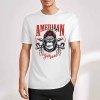 White cotton T-shirt with "AMERICAN LEGEND" gorilla graphic print, summer fashion.