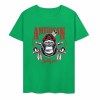 Green pure cotton short-sleeved T-shirt with AMERICAN LEGEND gorilla graphic print, summer fashion.