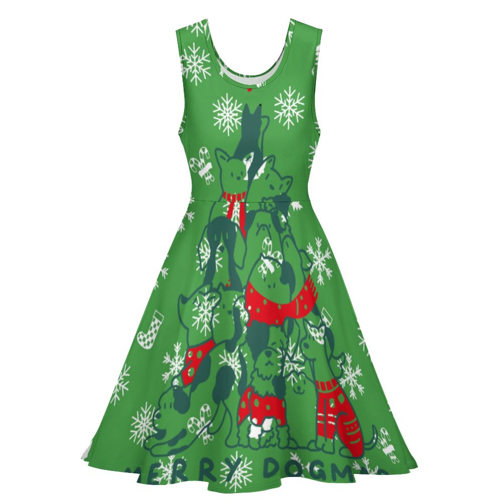Custom Print on Demand Women's Round Neck Sleeveless Big Hem Dress