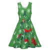 Green Christmas tree print sleeveless round neck dress