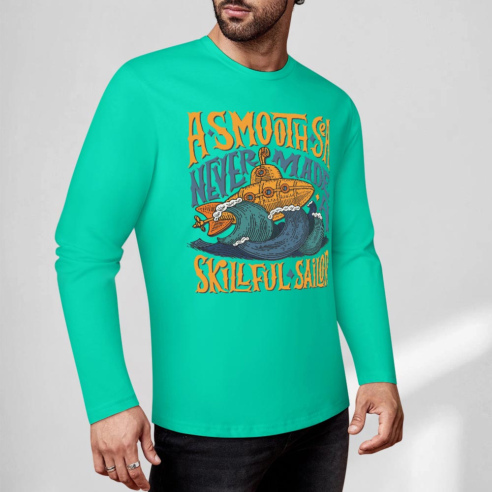 Green pure cotton long sleeve T-shirt with ASMODUS Shark Attack graphic, casual wear
