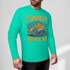 Green pure cotton long sleeve T-shirt with ASMODUS Shark Attack graphic, casual wear