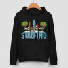 Black cotton California Surfing hoodie with graphic, loose fit, suitable for daily wear