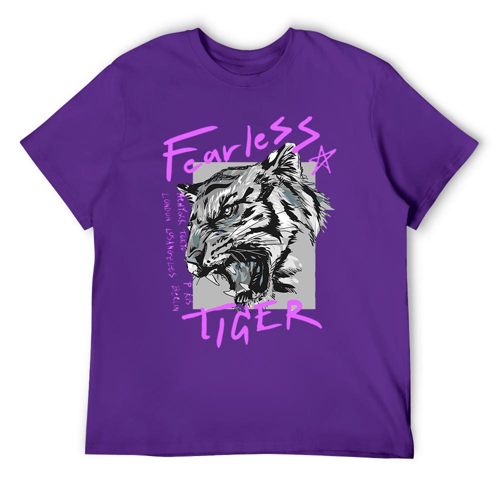 Purple men's Fearless Tiger graphic T-shirt, 100% cotton, collection