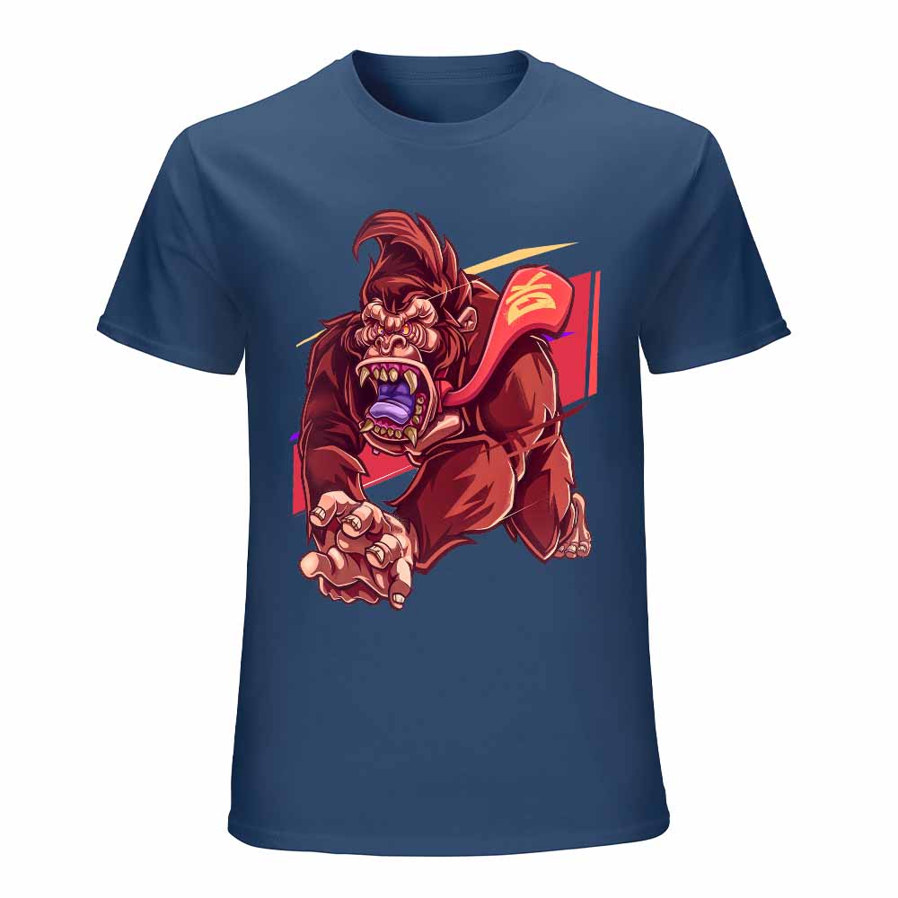 Navy blue cotton Inkedjoy T-shirt with red monster graphic print