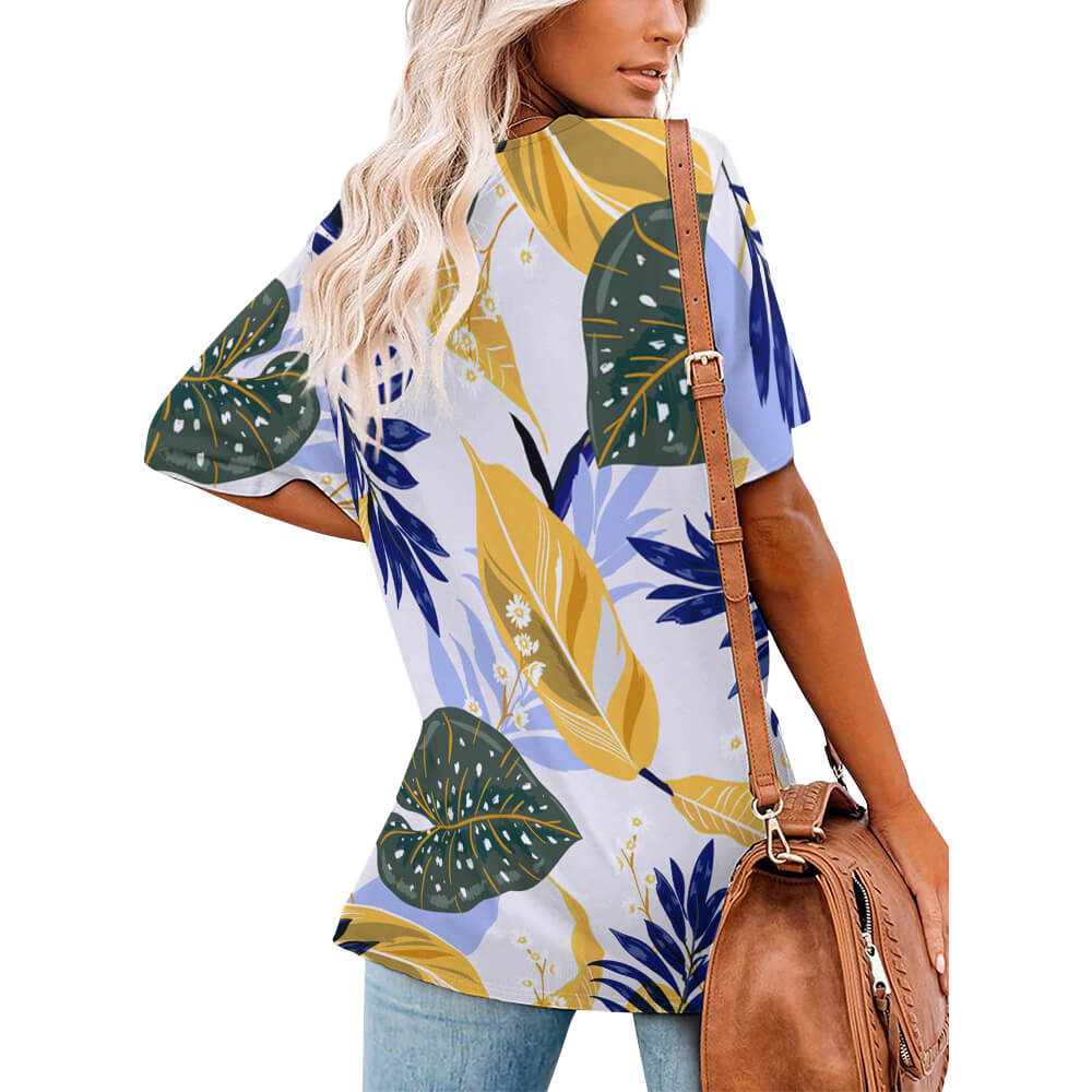 2024 New V Neck Short-sleeve Women Shirt Printed