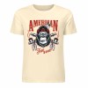 Cream cotton T-shirt with "AMERICAN LEGEND" gorilla graphic print, summer fashion