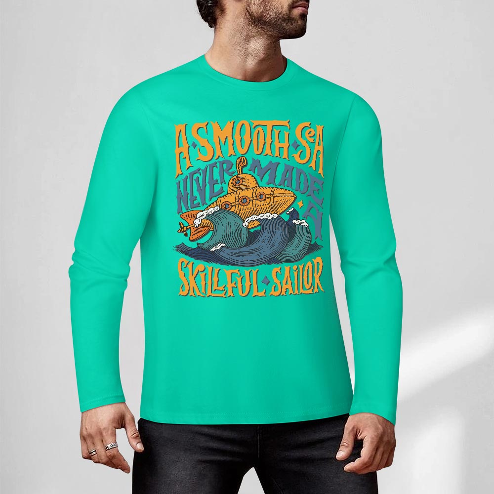 Turquoise pure cotton long-sleeved T-shirt with ASMOOTH ARE MADE OF SOULFULLY shark graphic.