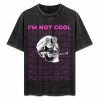 Hot vintage wash off-shoulder T-shirt with skull graphic and "I'M NOT COOL" text, cotton fabric
