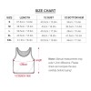 Size chart for cropped racer tank top, showing length, bust, and bottom hem measurements in cm and inches.