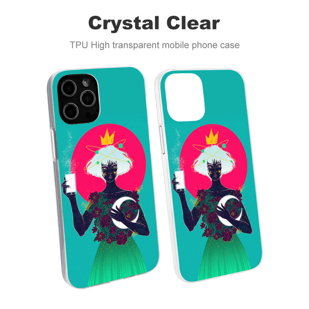 iPhone 12 Pro Max case with turquoise and cartoon design, crystal clear protection, Inkedjoy.