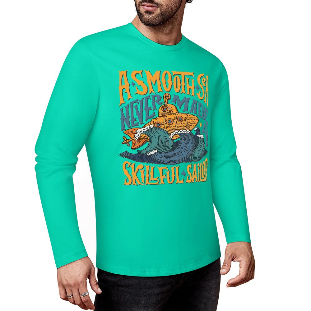 Turquoise pure cotton long-sleeved T-shirt with B-MUDZ Shark Attack graphic for casual wear.