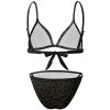 Black two-piece bikini swimsuit with adjustable straps, perfect for beach and pool parties.