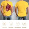 Yellow men's cotton t-shirt with red monster print | Inkedjoy front and back