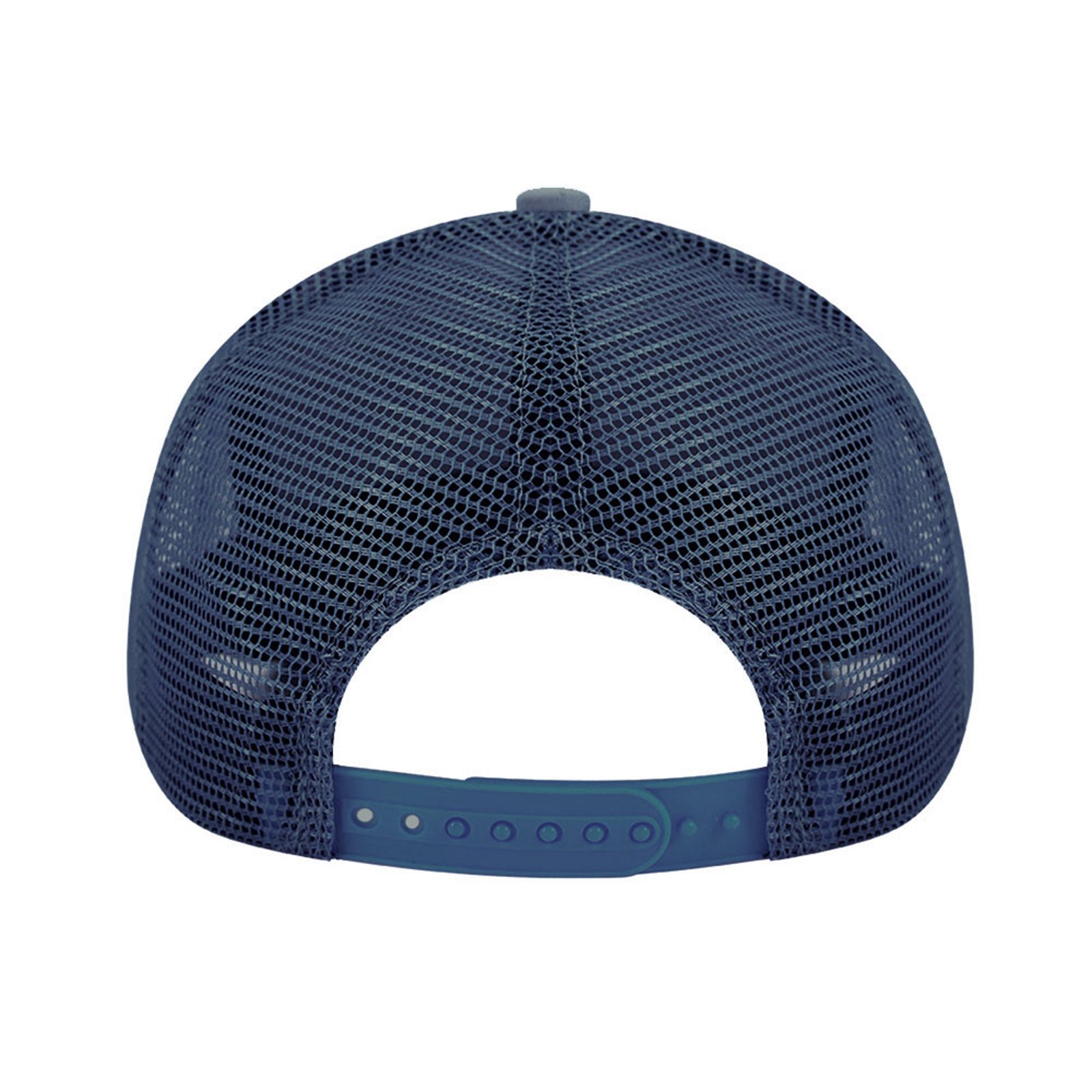 Navy blue mesh back baseball cap, breathable and adjustable, for sports.