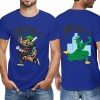 Blue Men's Cotton T-shirt with Cartoon Graphics, Front & Back Design