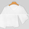 White chiffon sun protection long sleeve shirt with V-neck and flared sleeves