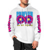 White cotton hoodie with FOREVER 88 design and sleeve prints, youth fashion style.