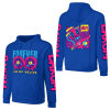 Royal blue hooded sweater with 'FOREVER 99' design, sleeve print, cotton, youth fashion.